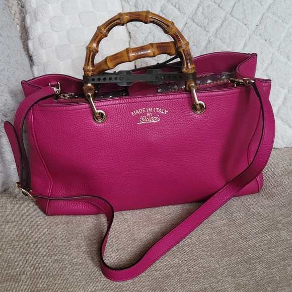 Gucci Handbags - GUCCI Pebbled Calfskin M Bamboo Tote Bright Bougainvillea..Authentic!! Like New.